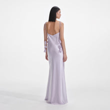 Load image into Gallery viewer, Lilac Flower Satin Maxi Dress