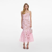 Load image into Gallery viewer, Pink Crochet Lace Midi Dress