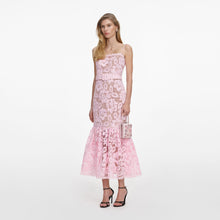 Load image into Gallery viewer, Pink Crochet Lace Midi Dress
