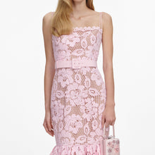 Load image into Gallery viewer, Pink Crochet Lace Midi Dress