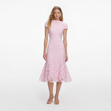 Load image into Gallery viewer, Pink Lace Scoop Back Midi Dress