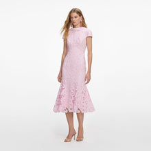 Load image into Gallery viewer, Pink Lace Scoop Back Midi Dress