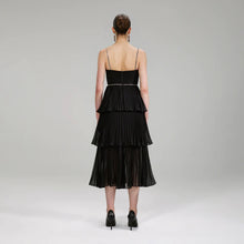 Load image into Gallery viewer, Black Chiffon Tiered Midi Dress