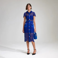 Load image into Gallery viewer, Cobalt Rose Lace Button Midi Dress